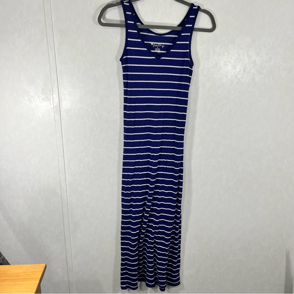 Women’s  Blue and White Tank Striped Sheath Maxi Dress